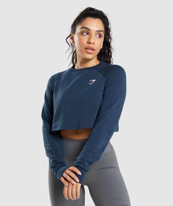 Damske Mikiny Gymshark Training Cropped Sweater Námornícka Modrá | LY7283451